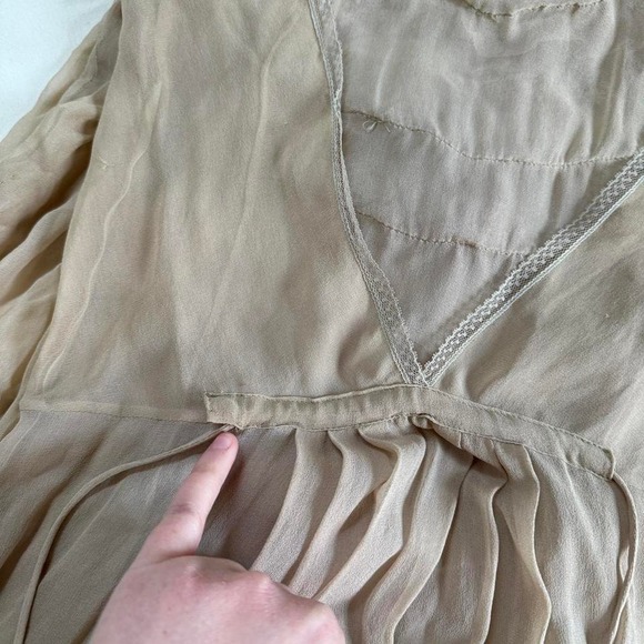 silk lace ruffle dress 70s–80s cream silk ruffle dress fits like small - Picture 6 of 7